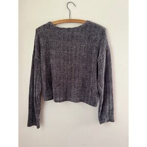 Hollister California Gray Chenille Knit Long Sleeve Cropped Sweater Small